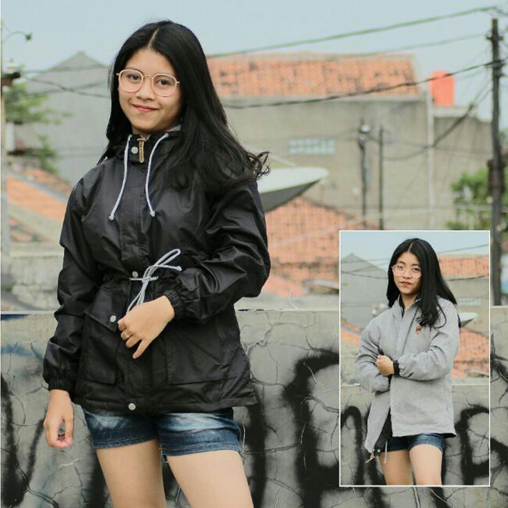 jaket parka bolak balik hitam abu/bolak balik/murah