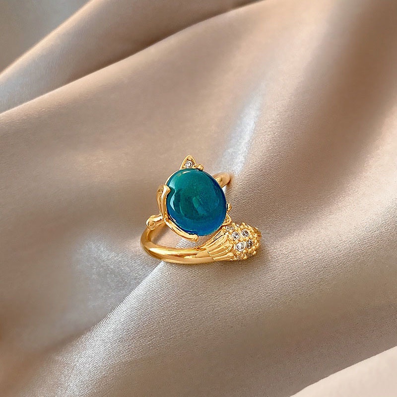 Shuling 2021 Cincin Terbuka Adjustable Motif Rubah Aksen Zircon Berubah Warna Sesuai Suhu Untuk Wanita