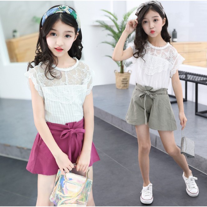 Setelan Anak Perempuan Impor Korean Style / Baju Anak Bahan Katun Celana Pendek