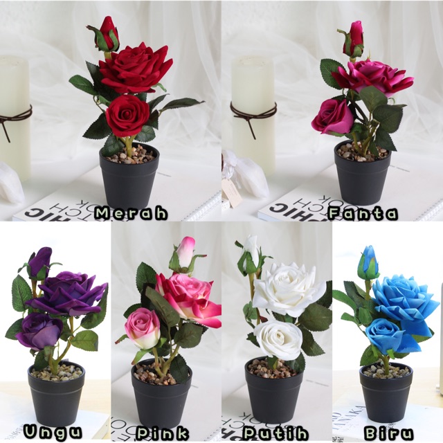 AM502 Bunga Plastik Motif Rose Keranjang Hitam / Bunga Plastik Artificial-1