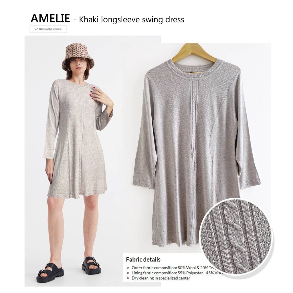 Amelie Khaki long sleeve swing dress