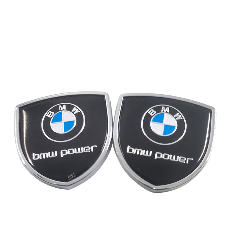 2pcs Stiker Emblem Logo BMW POWER Bahan Metal Untuk Dekorasi Mobil