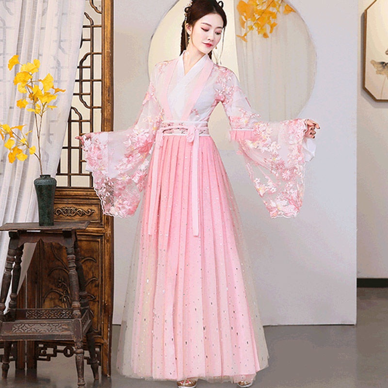 Ancient Costume clothes female student junior high school student waist Hanfu fairy dress mesh Chine