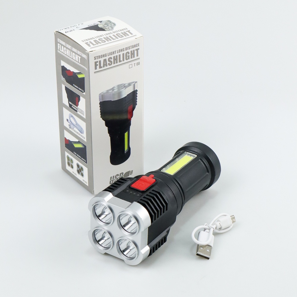 Senter LED Flashlight USB Rechargeable 4 XPE + COB - T07 - Black