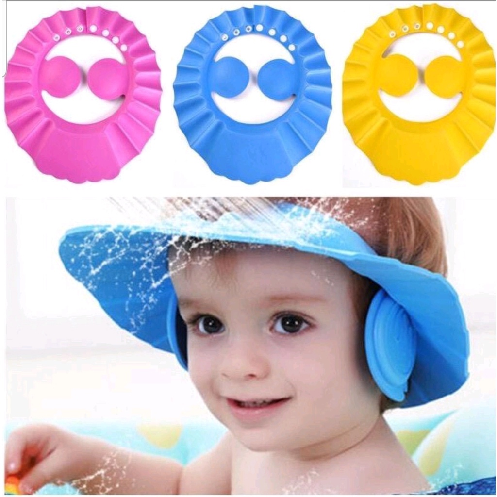 TOPI KERAMAS BAYI PELINDUNG MATA TELINGA / TOPI KERAMAS ANAK DENGAN PENUTUP TELINGA / BABY KIDS SHOWER CAP (IP)