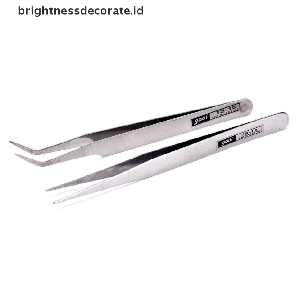 2pcs Pinset Stainless Steel Untuk Nail Art / Bulu Mata