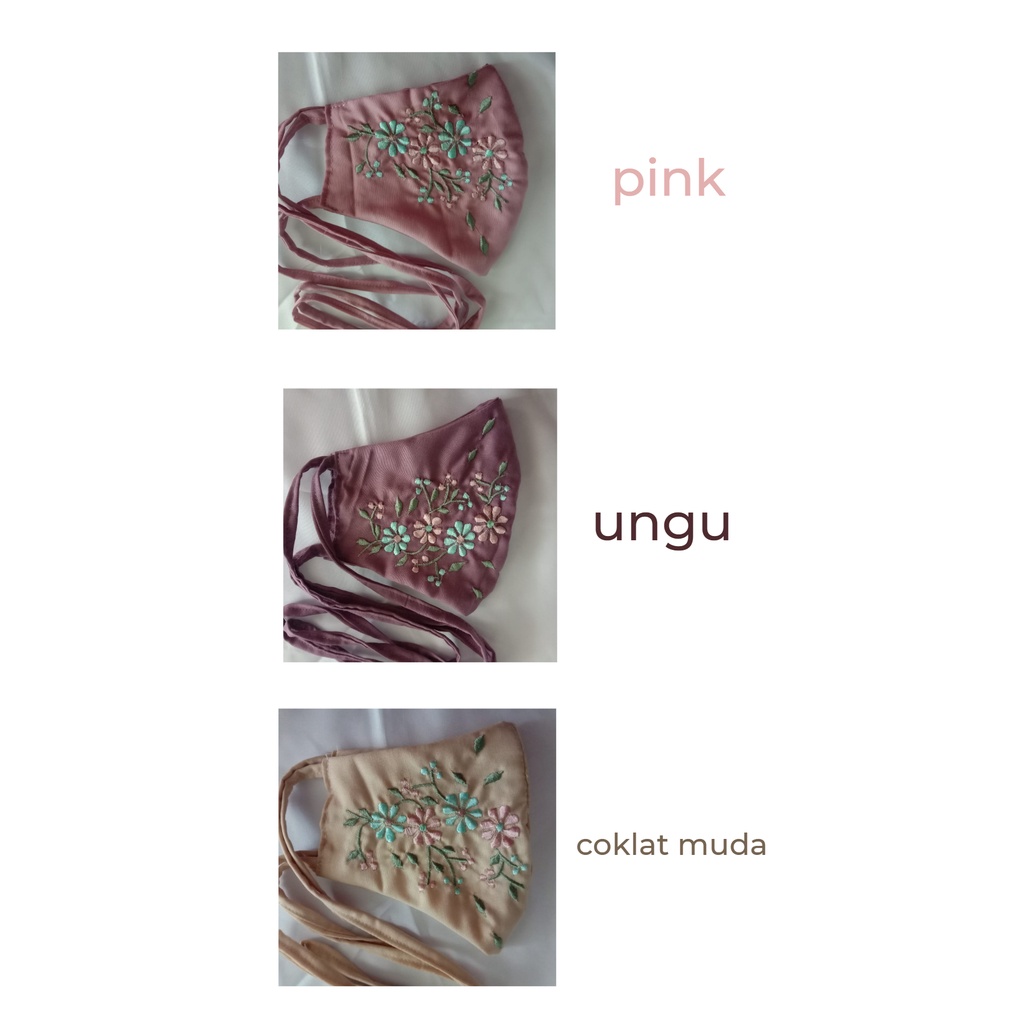 Masker Kain Bordir Manual Melati Bahan Katun. Masker Hijab. Masker Headloop. Masker Tali Kepala