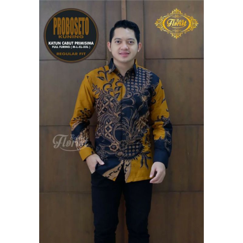 Kemeja Batik Exclusive Warna Kuning/Mustard PROBOSETO KUNING Batik Pria Lapis Furing Terbaru
