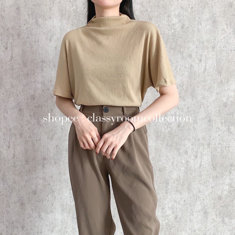 EZCA TOP BAJU ATASAN BLOUSE WANITA LENGAN PENDEK BAHAN RIB RAJUT KNIT TURTLENECK TURTLE NECK POLOS DARK BLUE BRICK ORANGE BATA BROWN LAVENDER PURPLE LATTE CREAM NUDE BLACK ARMY LIGHT GREEN PASTEL GREEN TEA FUCHSIA SHOCKING PINK GREEN WHITE GREY-2
