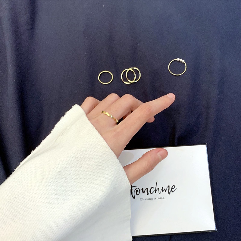 Set Cincin Model Gelombang Gaya Korea Untuk Wanita