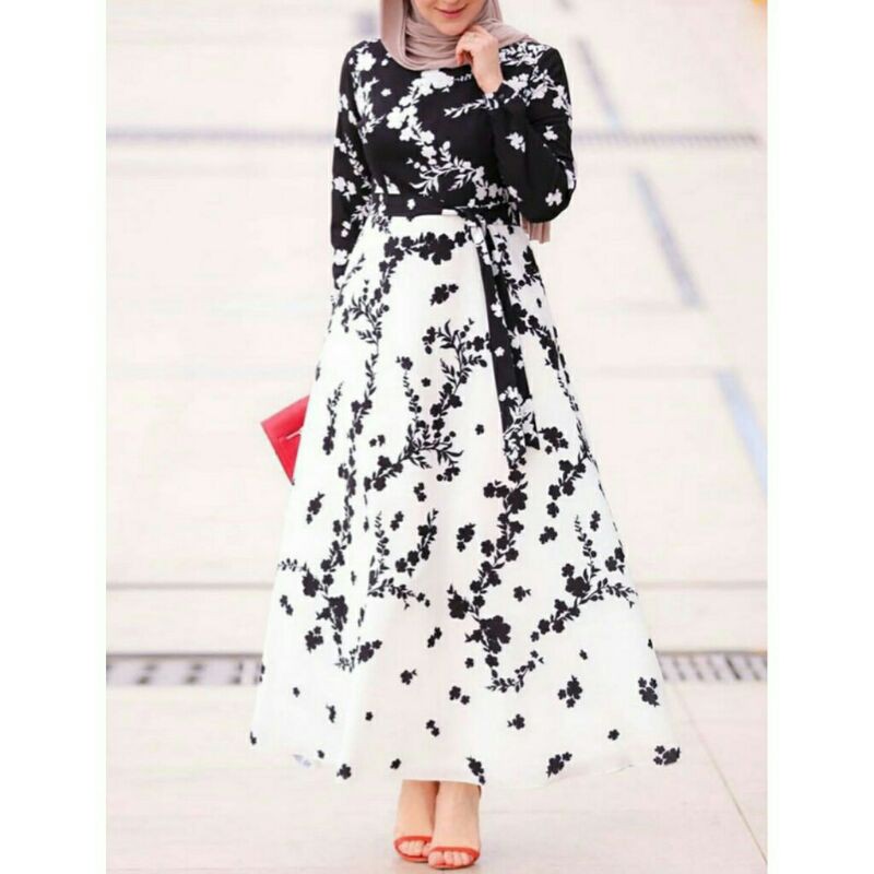 8001 Baju maxi dress pesta muslim lebaran hitam cewek import baju maxi dress pesta wanita import