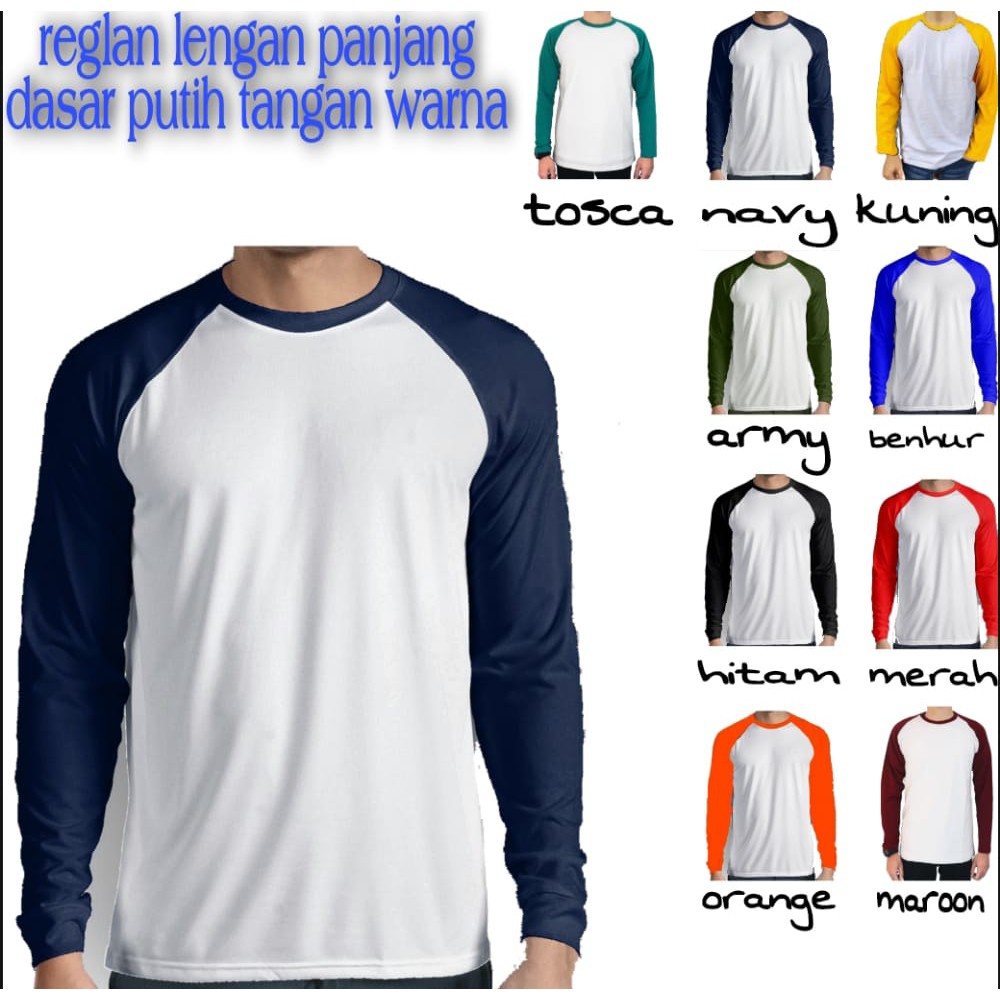 Kaos polos - Kaos Raglan polos pria lengan panjang kombinasi warna | atasan baju reglan seragam panjang unisex