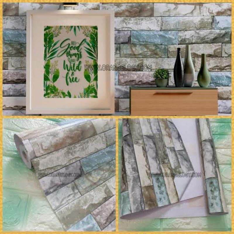 STIKER / WALLPAPER PELAPIS DINDING KAMAR MANDI / KAMAR TIDUR / TAMAN / OUTDOOR / DAPUR MOTIF BATU AL