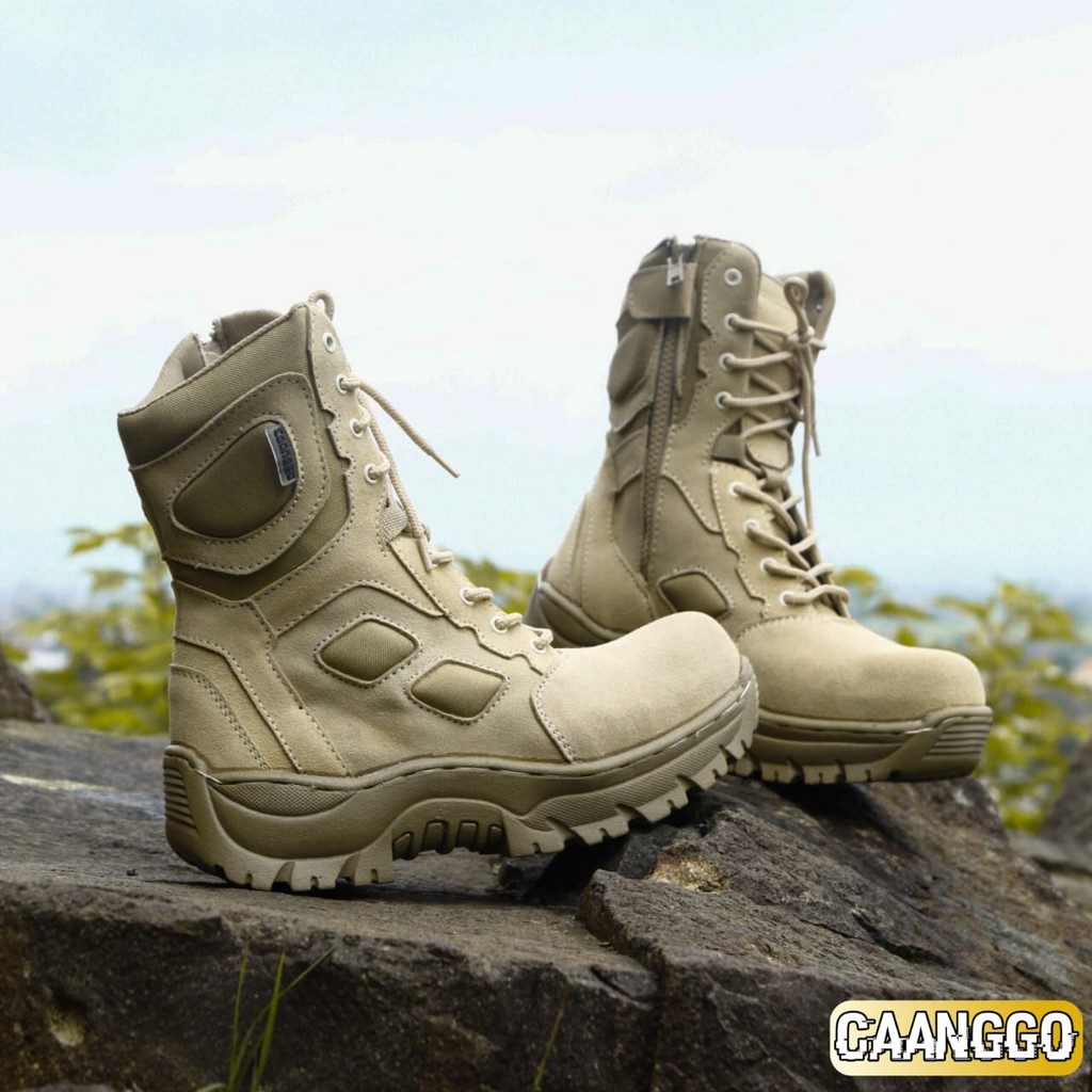 Sepatu PDL Tactical Combat SATPOL PP Asli Kulit Suide Cream 9 Inci