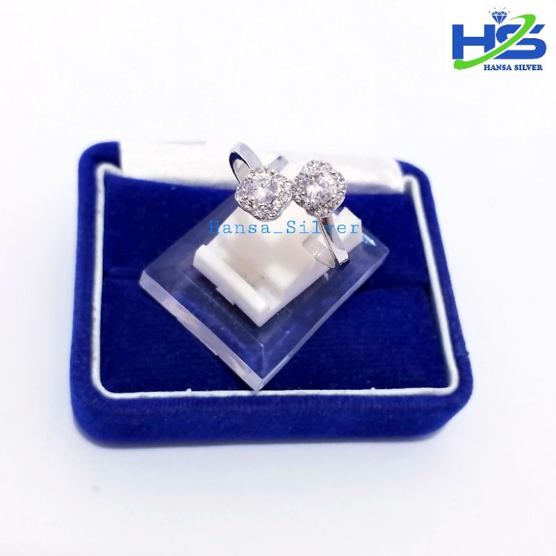 Cincin Perak Asli Silver 925 Lapis Emas Putih Model Adu Batu Putih - Cincin Wanita Anti Karat