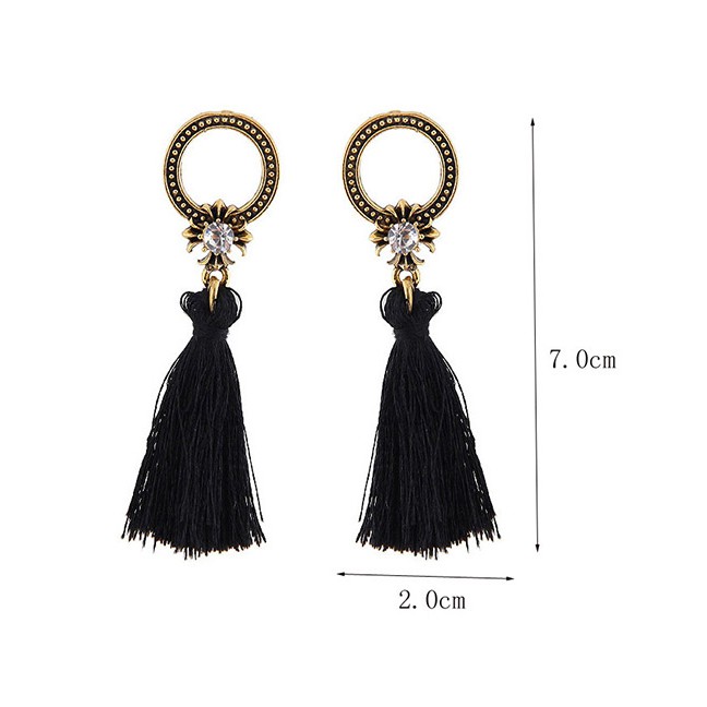 LRC Anting Tusuk Bohemia Round Shape Decorated Tassel Earrings