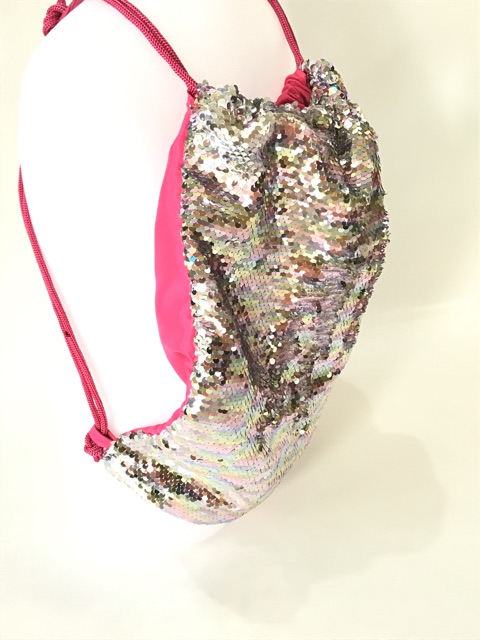 Tas ransel anak  serut sequin / tas serut / string sport dewasa usap ganti warna pink pelangi