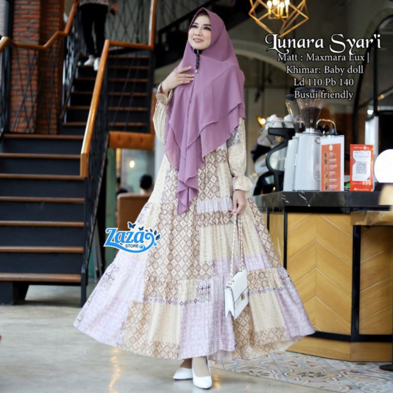 Gamis syari set motif gamis syari busui daily syari set Lunara Syari