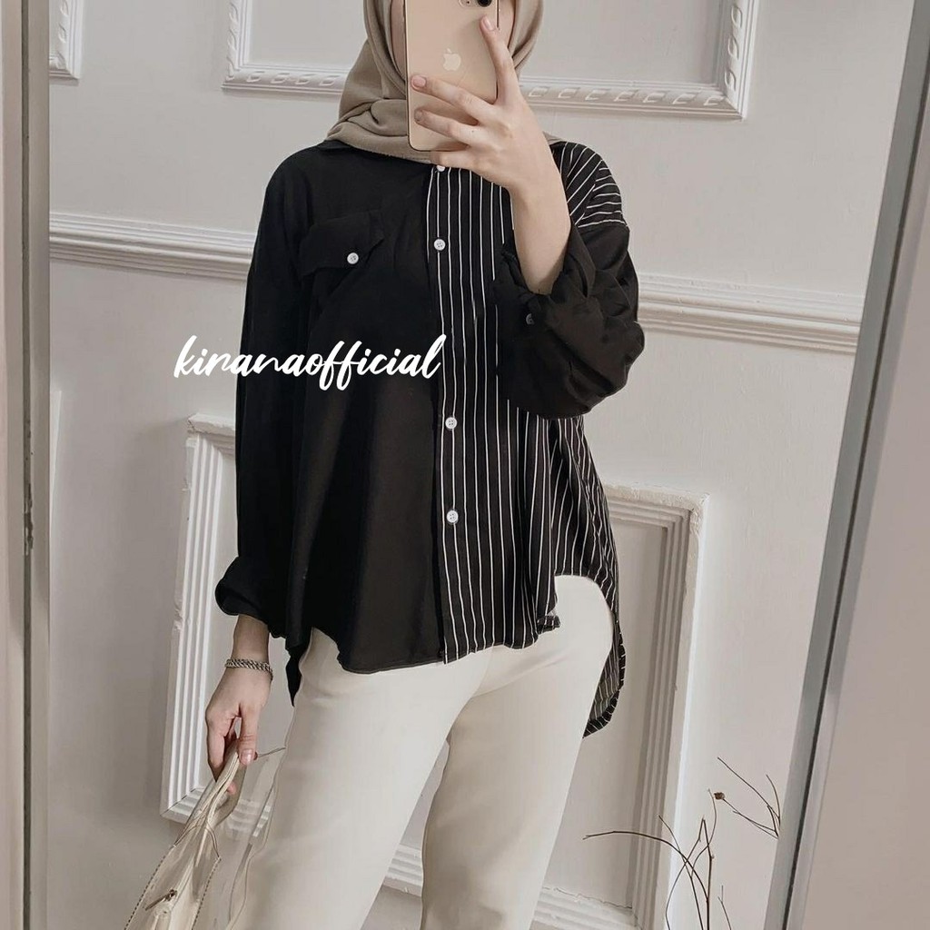 KIRANAOFFICIAL -  ( COD ) STRIPE COMBINE BLOUSE ( K10 )