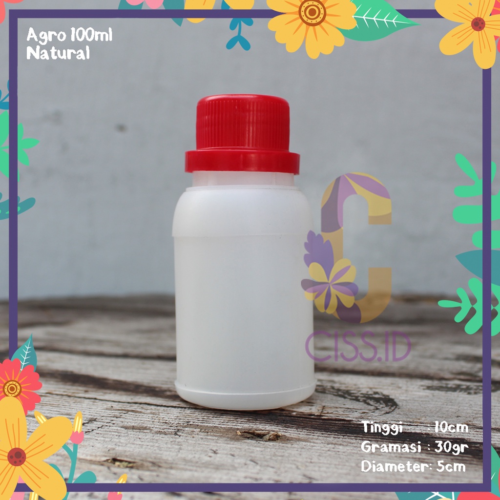 BOTOL PLASTIK AGRO 100ML NATURAL HDPE LABOR PESTISIDA KIMIA PUPUK TEBAL TUTUP SEGEL CAIRAN MINYAK OL