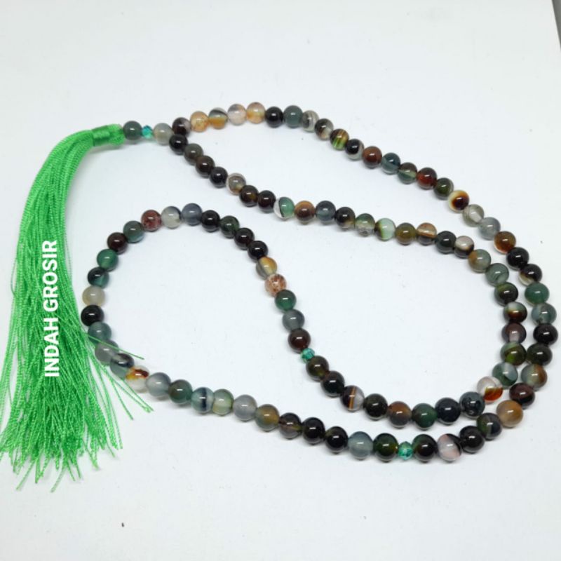 Tasbih Batu Akik Edong Pancawarna Original Stone 8mm 99Butir