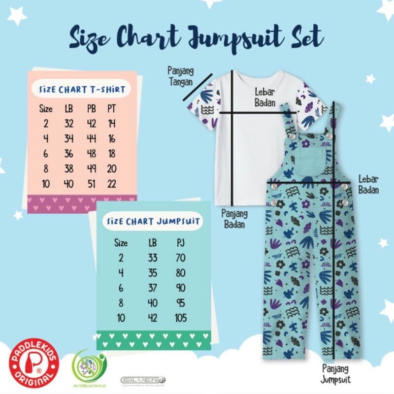 PADDLEKIDS Jumpsuit setelan kaos branded   Baju Anak Perempuan Size 2-9 tahun