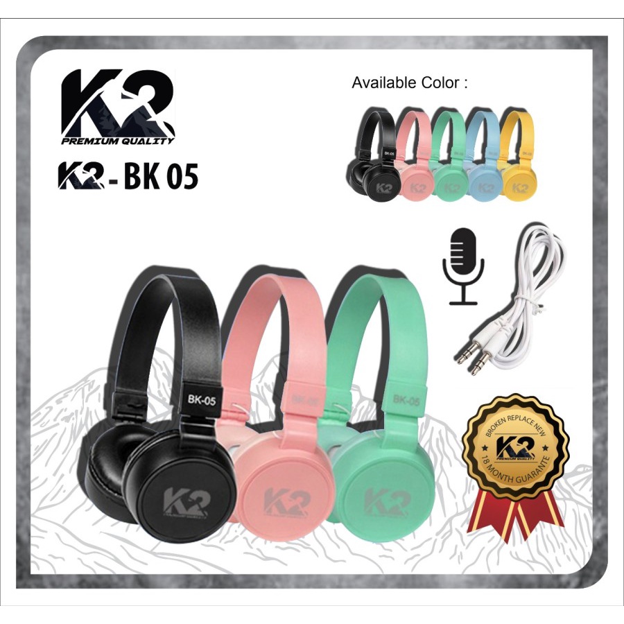 HEADPHONE GAMING K2 PREMIUM QUALITY K2-BK05 MACARON Stereo Bass