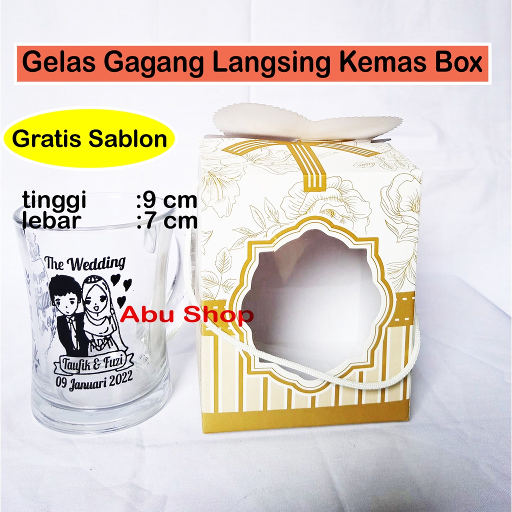 Souvenir pernikahan gelas gagang langsing kemas bok terpisah gratis sablon nama untuk pernikahan,ult