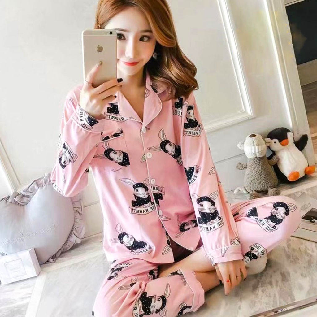 BEE - Setelan Wanita Import | Baju Tidur Lengan Panjang | Piyama Wanita | Baju Tidur Cewek