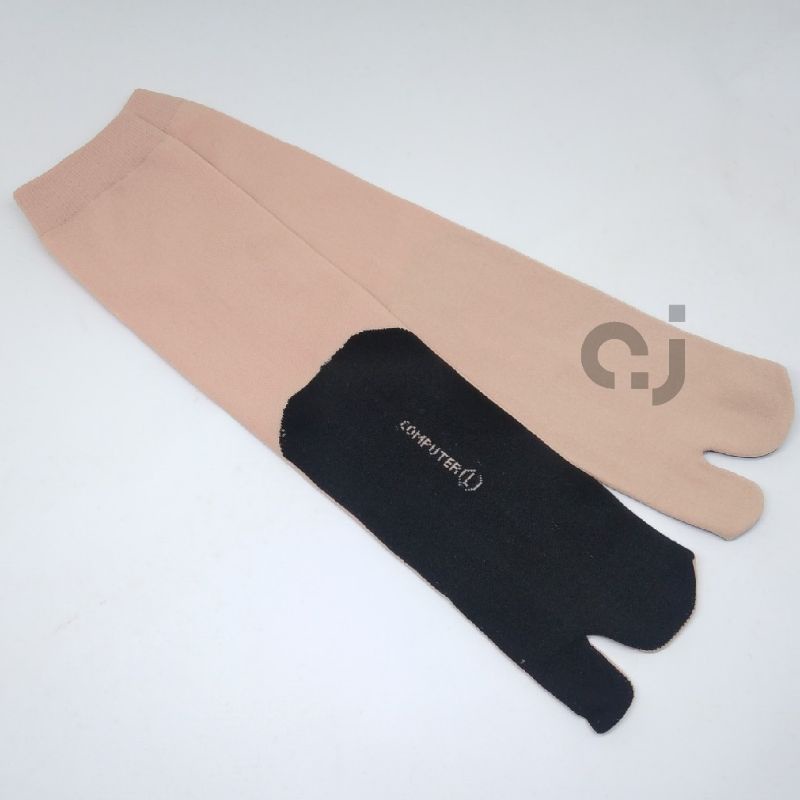 kaos kaki jempol muslimah crem telapak hitam kaos kaki 2 jari wanita dewasa bahan nylon lembut murah-L panjang sebetis