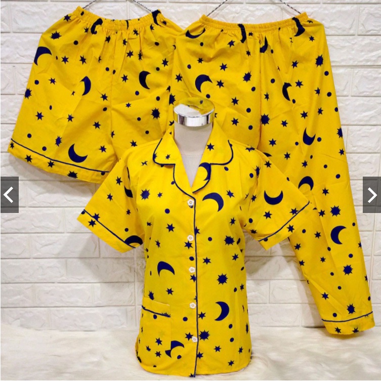 hokyfashion PIYAMA/BAJU TIDUR CP 3 IN 1 POOH HAPPY-3in1 starmoon kuning