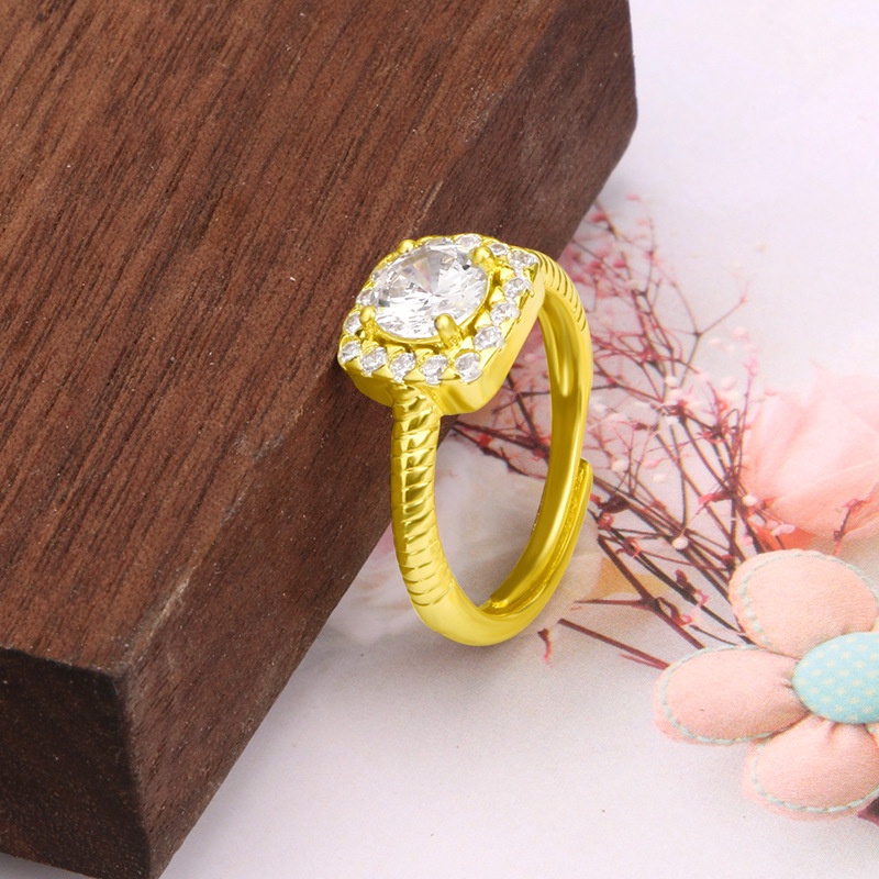 Ornamen Cincin Berlian Warna Emas Gaya Eropa Amerika Korea Untuk Pasangan