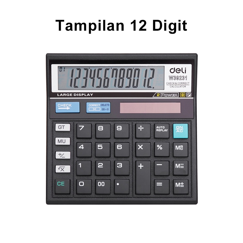 Deli Kalkulator 12 Digit Kalkulator Mini 120 Langkah Cek Layar LCD Tenaga Baterai / Energi Cahaya Desktop Calculator