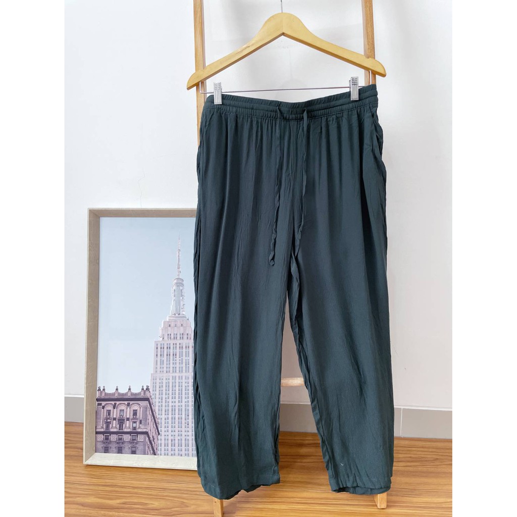 CELANA navy n green drawstring relax pants