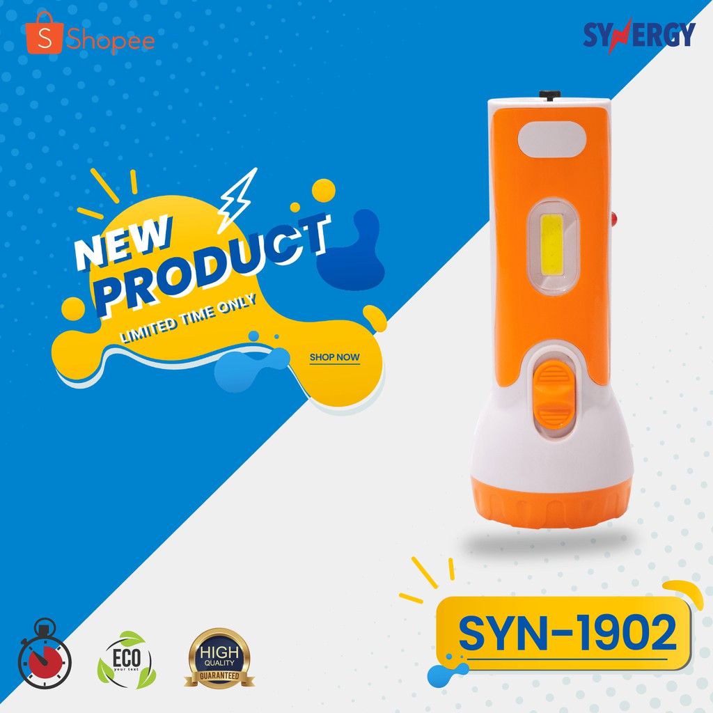 Senter + LED COB Isi Ulang 2W + 1W COB SYNERGY SYN-1902 Premium