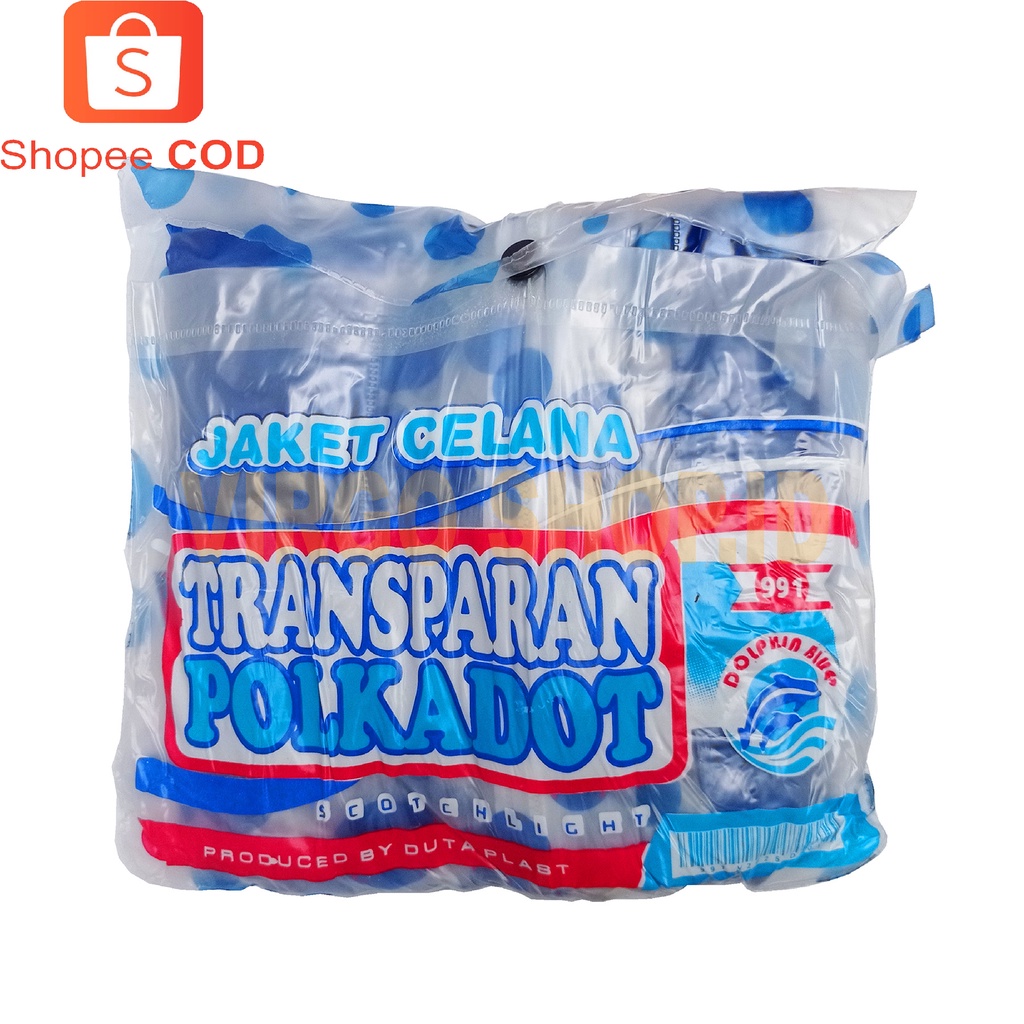 Jas hujan STELAN 991 TRANSPARAN POLKADOT DOLPHIN BLUE