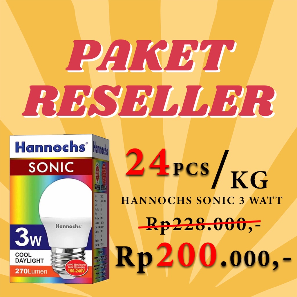 PAKET RESELLER BOLA LAMPU HANNOCH SONIC 3 WATT