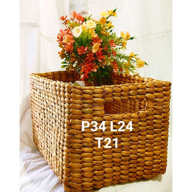 keranjang anyam/keranjang kotak tanpa rangka/keranjang eceng gondok/keranjang laundry eceng gondok