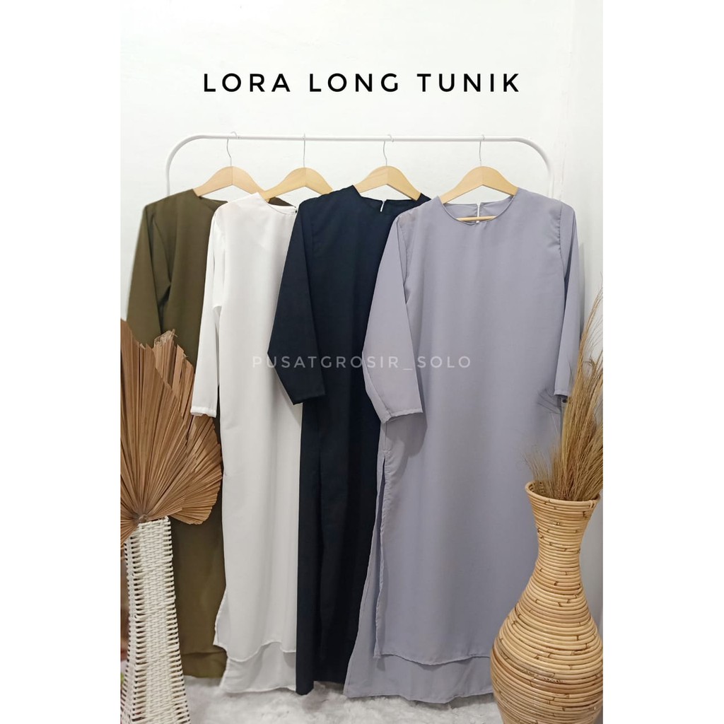 CUCI GUDANG!! LORA LONG TUNIK Mora Polos Belah Samping Fiya Wanita Shelby wolfish Termurah