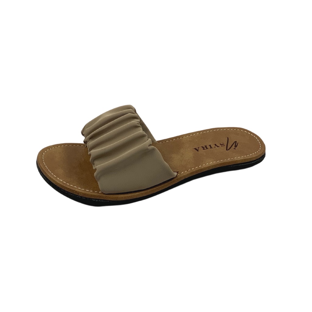 Sandal Wanita Kekinian Selop Kerut Sylvia / Sandal Selop Wanita Non Slip Alas Krem