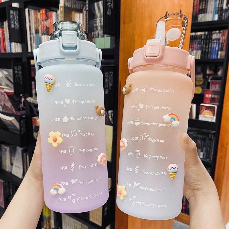 Botol Minum Motivasi Tritan PASTEL COLOUR PEGANGAN BENTUK PETAK BUKAN BULAT Warna Pastel non Transpa