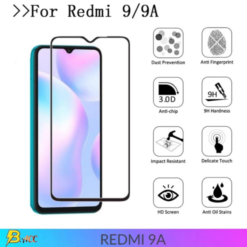 Tempered Glass Full Cover Redmi 9A - Tg Anti Gores Full Layar Kaca Redmi 9A Screen protector