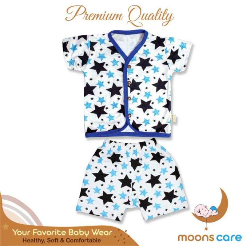 Stelan Pendek Kancing Moons Motif Stelan Bayi Baju lahir