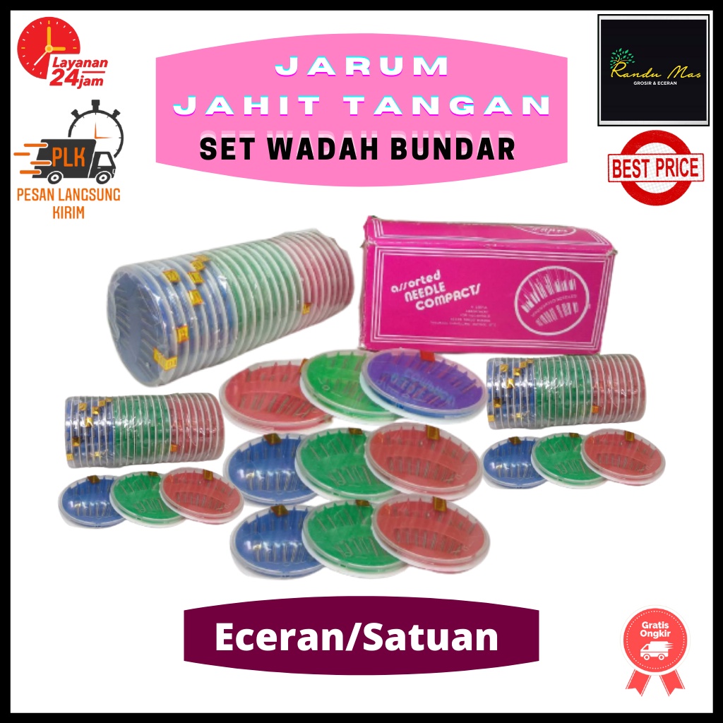 Jarum Jahit Tangan Stainless Set Wadah Bundar/ Jarum Jahit 1 Set/ Jarum Jahit Serbaguna Tidak Mudah Patah Original