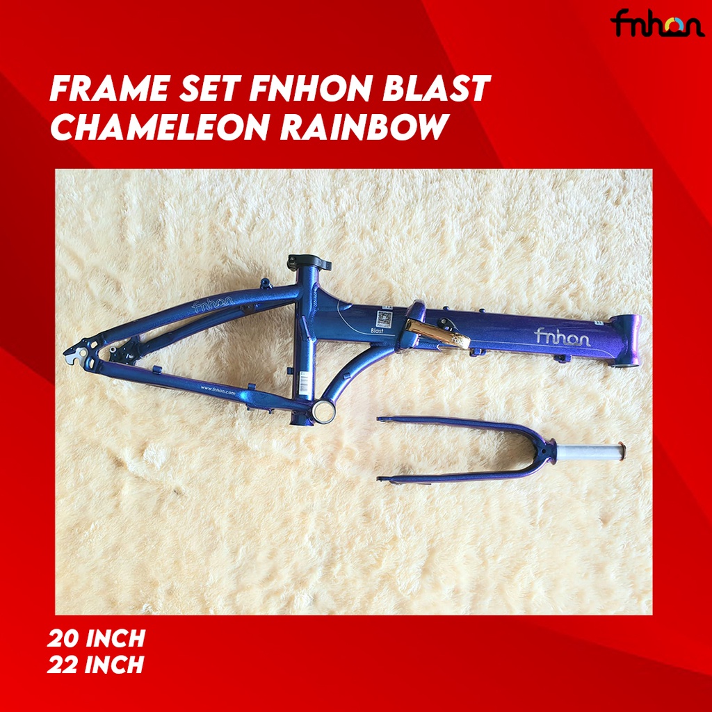 FRAME SET FNHON BLAST 20 INCH CHAMELEON RAINBOW PELANGI MIX COLOUR COLOR Discbrake Original Frame fork 22 inch disc brake Sepeda Seli Alloy not  Tornado Gust Monsoon Storm