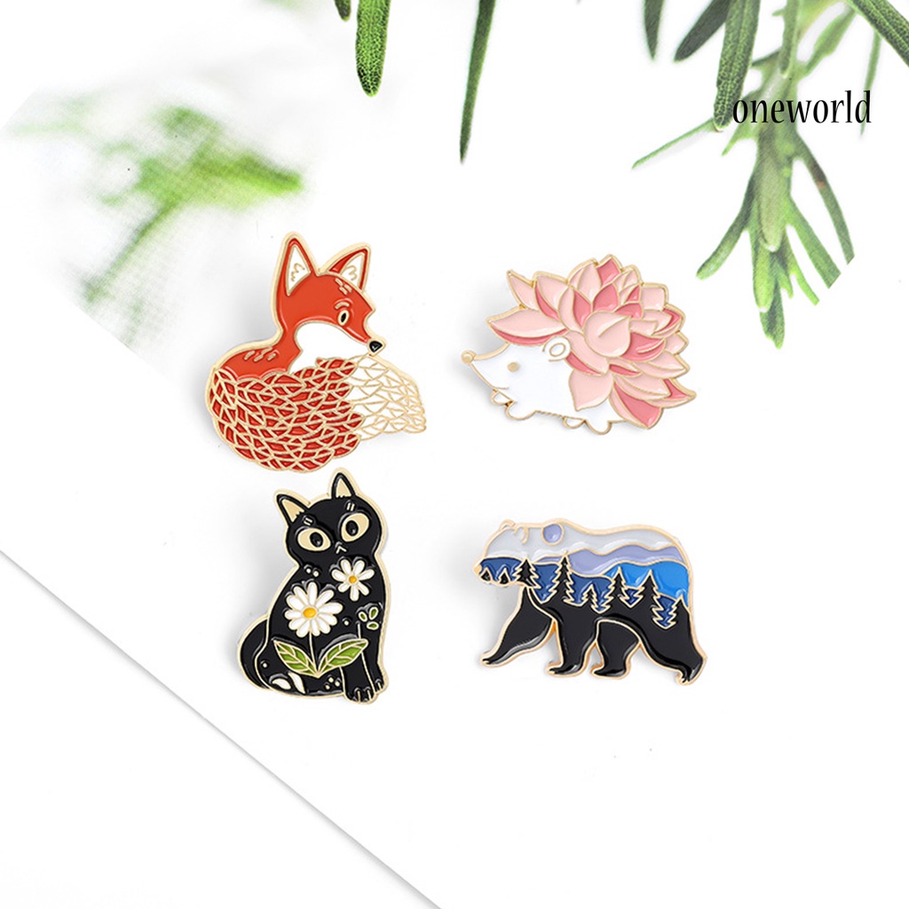 OW@ Enamel Pin Japanese Style Cute Ornaments Fox Cat Bear Hedgehog Shape Brooch for Travel