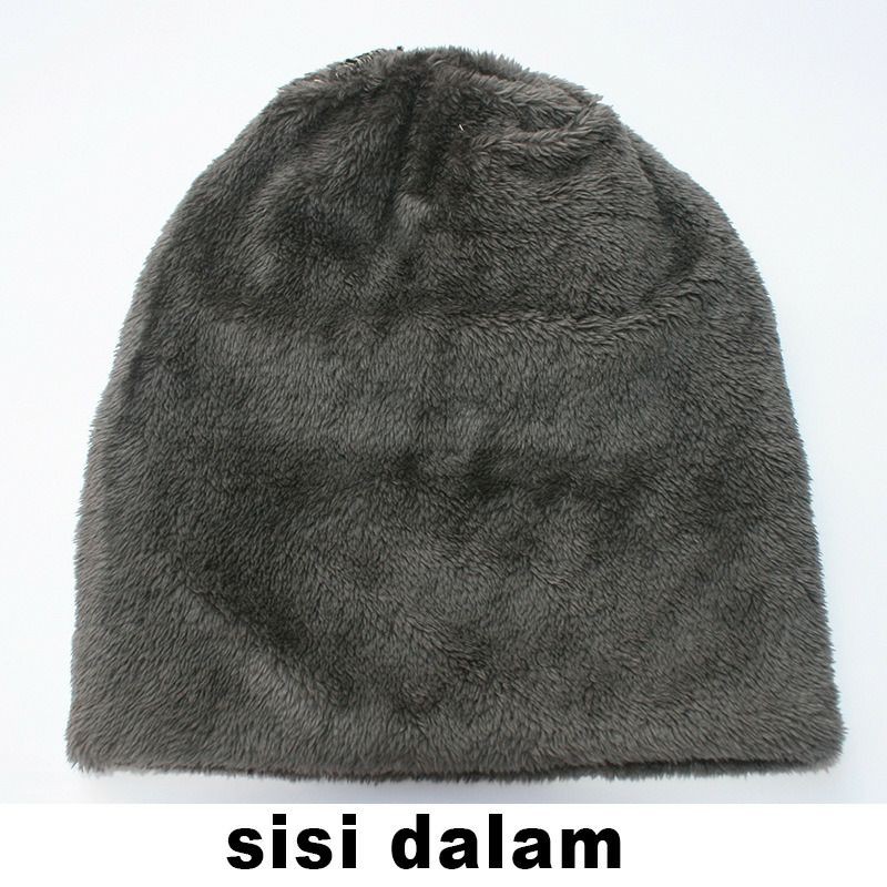 Topi Kupluk Wool Winter Dewasa Pria Wanita Rajut Bulu Wol Tebal Hangat Outdoor