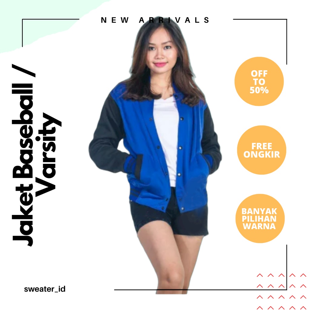 Jaket Pria Wanita Baseball Biru Benhur - Hitam Polos Unisex