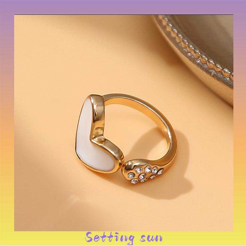 Cincin Model Terbuka Adjustable Desain Hati Hias Berlian Imitasi Untuk Wanita TN