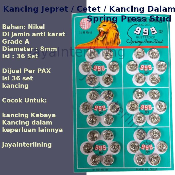 Kancing Jepret / Cetet / Kancing Dalam Spring Press Stud Anti Karat